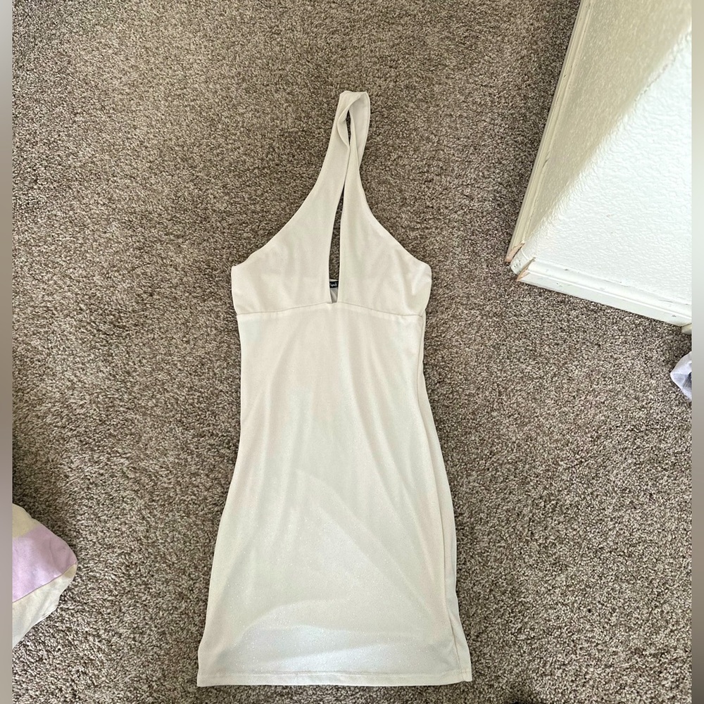 Mini cream with gold sparkle dress